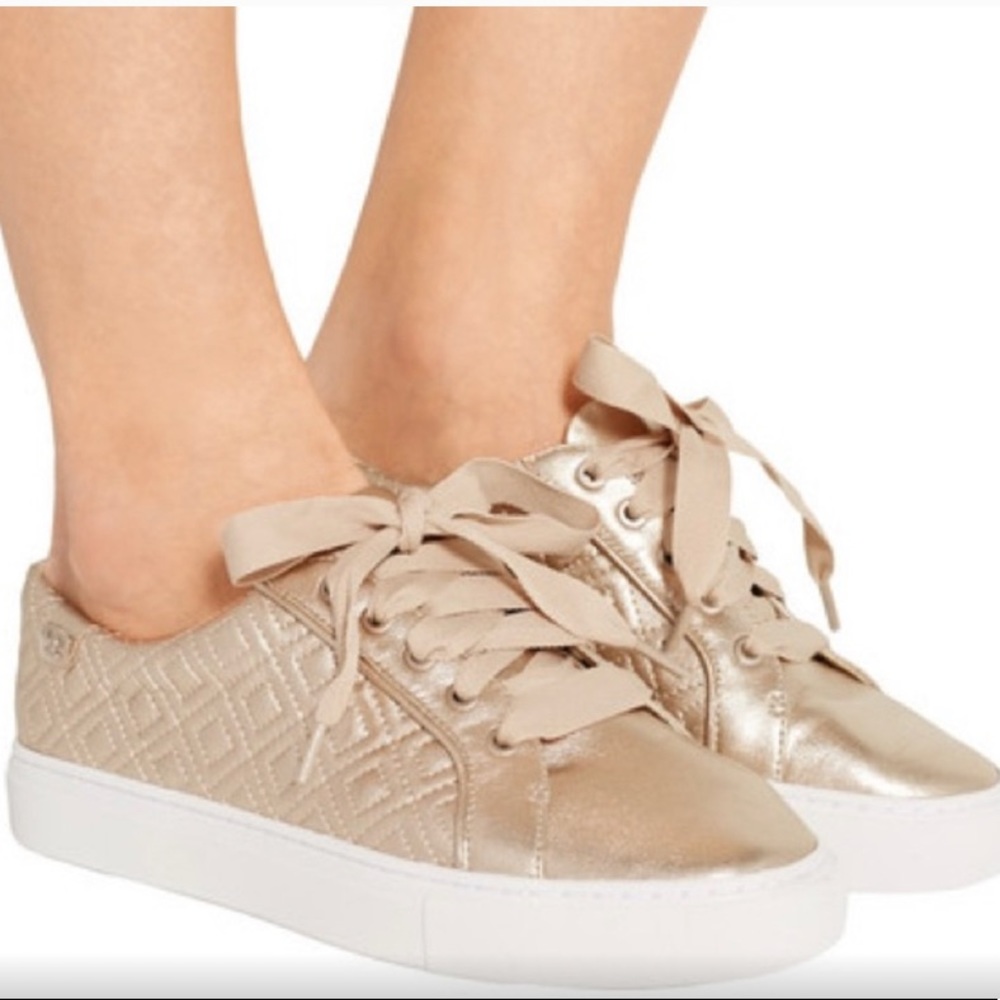 Tory Burch Marion Quilted Gold Leather Sneakers